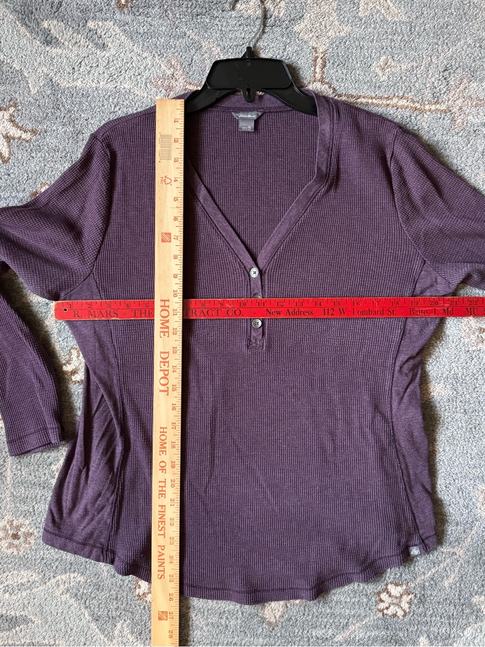 Eddie Bauer Long Sleeve Purple Thermal Henley Top - 3-Button V-Neck - Picture 6 of 6